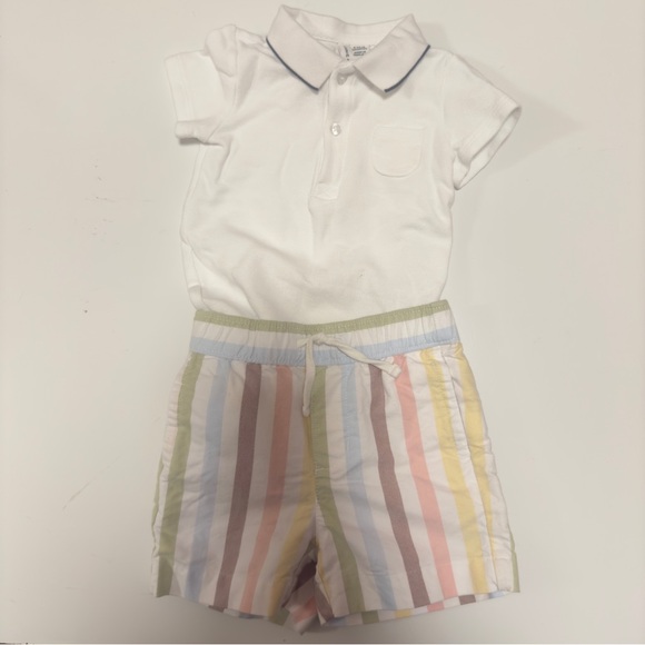Janie and Jack Other - Janie &Jack White Polo body Shirt with Striped Shorts 6-12 months